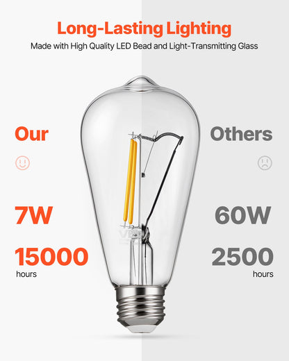 6 Pack Edison Bulbs LED ST19 7W Dimmable 800 Lumens 2700K E26 Antique,Dimmable LED Bulbs