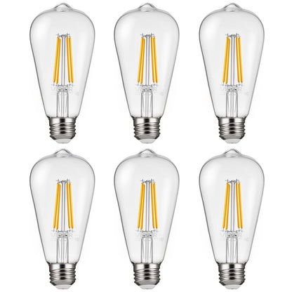 6 Pack Edison Bulbs LED ST19 7W Dimmable 800 Lumens 2700K E26 Antique,Dimmable LED Bulbs