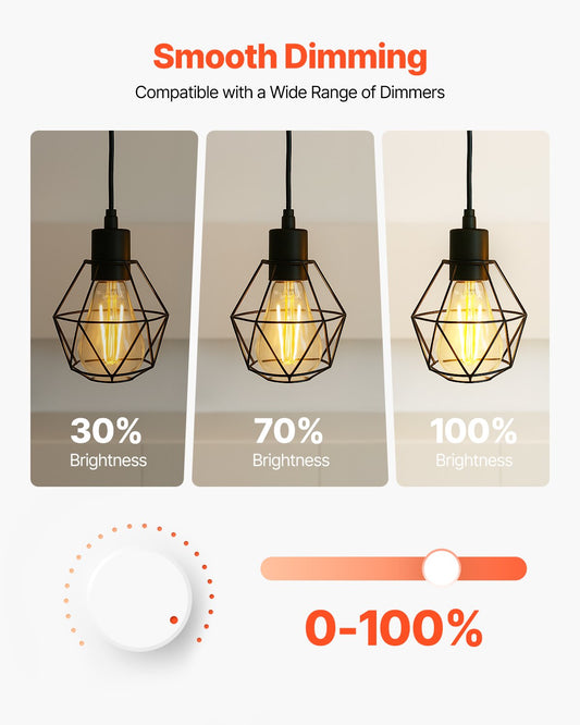 6 Pack Edison Bulbs LED ST19 7W Dimmable 800 Lumens 2700K E26 Antique,Dimmable LED Bulbs